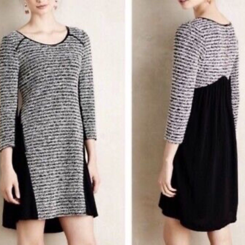 Anthropologie Maeve Black/White Boucle Tweed Poly/Cotton Dress‎ Sz S